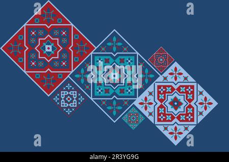 Morocco tiles background textures. Decorative colored ceramic tile. Colorful design. Set of seamless vector patterns. Stock Vector