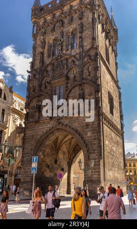 PRAGUE, CZECH REPUBLIC - Powder Tower, a gothic city gate tower in Old Town. Stock Photo