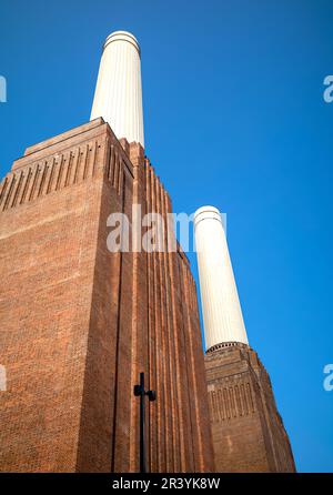 Looking up at the  iconic Battersea Power Station, London, UK, a decommissioned Grade II listed coal-fired power station originally commissioned in 19 Stock Photo