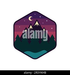 Modern hexagon nature mountain landscape badge vector illustration Stock Vector