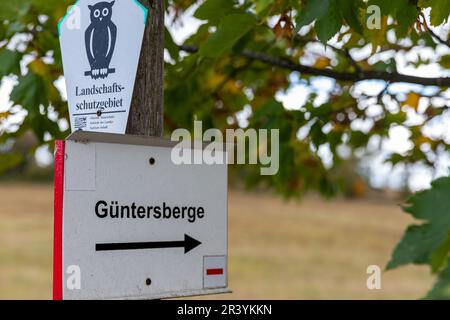 Signposting of the hiking trails in the Harz Mountains Stock Photo