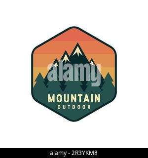 Unique retro mountain outdoor badge logo vector illustration Stock Vector