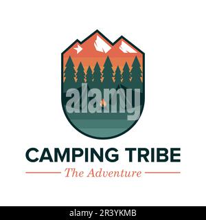 Retro adventure mountain camping badge logo design vector illustration Stock Vector