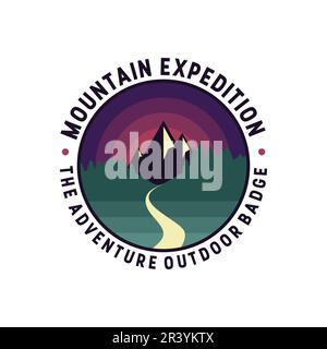 Night mountain expedition adventure outdoor badge design vector illustration Stock Vector