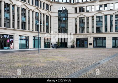 Auderghem, Brussels Capital Region, Belgium - April 29, 2023 - Facade and square of the city hall Stock Photo