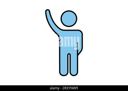 hand up icon. human icon lifting hand. icon related to answering or participating person educational or journalist. flat line icon style design. Simpl Stock Vector