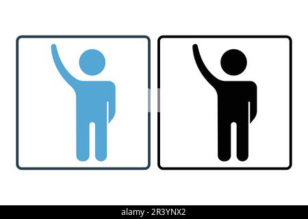 hand up icon. human icon lifting hand. icon related to answering or participating person educational or journalist. Solid icon style design. Simple ve Stock Vector