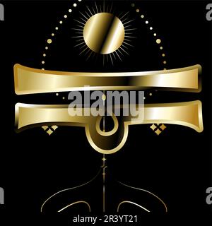 libra zodiac symbol shiny luxury golden sticker illustration in vector format Stock Vector