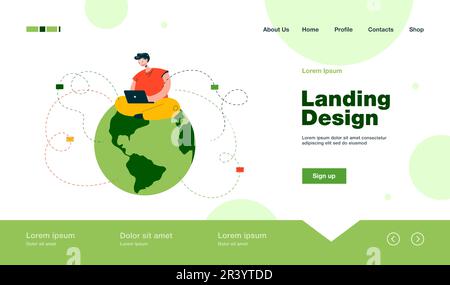 Man sitting on globe and sending emails Stock Vector