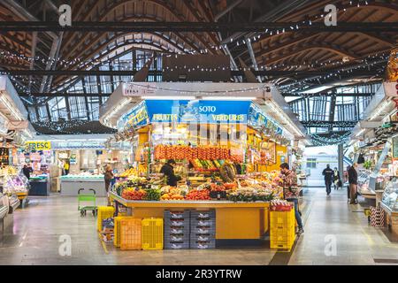 Barcelona, Spain - January 27, 2022. View of a fruits and vegetables store in the Santa Caterina market. Stock Photo