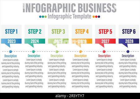 Timeline 6 Steps, six 6 option shape table chart elements with steps,road map,options,milestone,timeline,processes or workflow.Business data visualiza Stock Vector