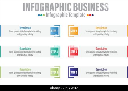 Infographic design template with numbers Six 6 Steps, Six 6 option for Presentation infographic, Timeline infographics, steps or processes. Vector ill Stock Vector