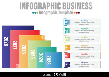 6 Steps, six 6 option Paper note shape elements with steps,road map,options,milestone,timeline,processes or workflow.Business data visualization.Creat Stock Vector