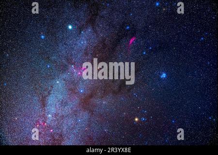 A constellation portrait of Auriga, Taurus and Perseus framing the Taurus Dar Clouds in the outer Milky Way. Stock Photo