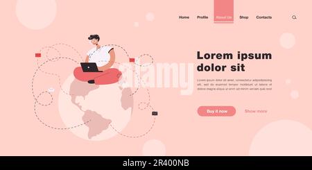Man sitting on globe and sending emails Stock Vector
