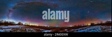 Panorama of the northern autumn sky and Milky Way in southern Alberta, Canada. Stock Photo