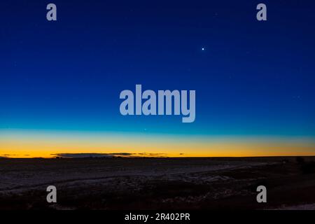 Mercury and Venus as morning stars in the pre-dawn sky, Alberta, Canada. Stock Photo