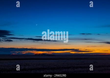 Moon, Mercury and Venus, Strathmore, Alberta, Canada. Stock Photo