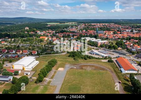 View over Harzgerode aerial photograph Stock Photo