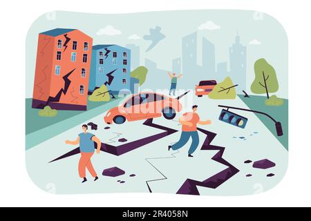 People escaping earthquake flat vector illustration Stock Vector