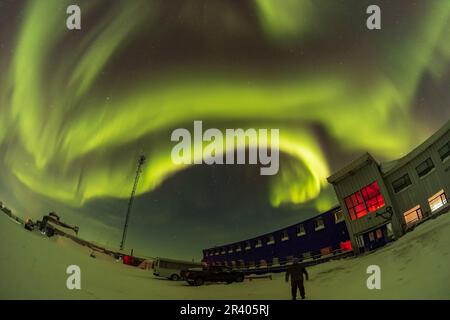 Aurora borealis over the Churchill Northern Studies Centre, in Churchill, Manitoba, Canada. Stock Photo