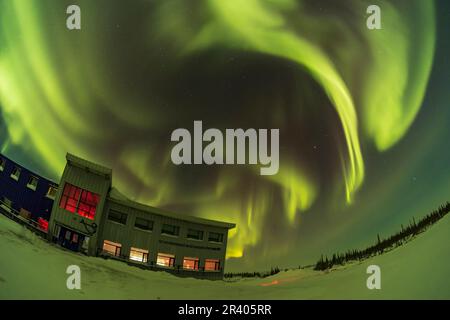 Aurora borealis over the Churchill Northern Studies Centre, in Churchill, Manitoba, Canada. Stock Photo