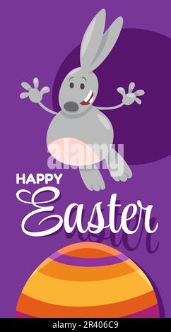 Cartoon Easter bunny with painted egg greeting card Stock Photo