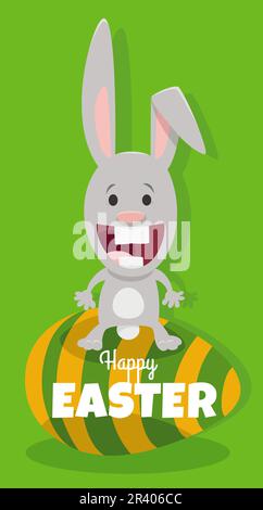 Cartoon Easter bunny with painted egg greeting card Stock Photo - Alamy