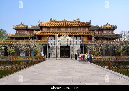 Inside the Meridian Gate in the historic Citadel of Hue, the ancient imperial city and capital of Vietnam. Stock Photo