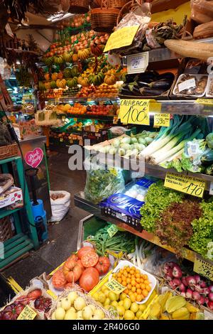 Overwhelming offer of fruits and vegetables in the market hall Mercado