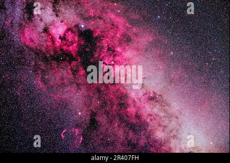 The rich complex of nebulosity in and around the constellation of Cygnus, with hydrogen alpha light. Stock Photo