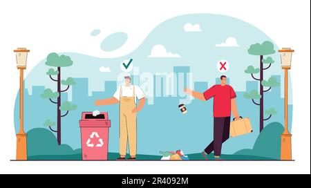 Contrasting behavior of people throwing out trash Stock Vector