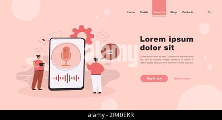 Cartoon people using function of voice assistant Stock Vector