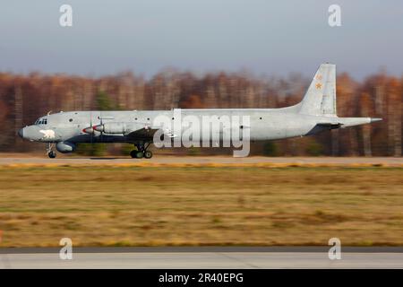 An IL-38 anti-submarine airplane of the Russian Navy taxiing, Zhukovsky, Russia. Stock Photo