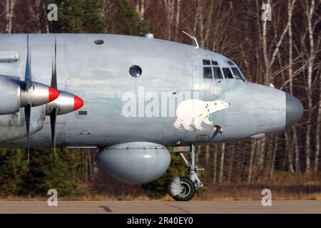 An IL-38 anti-submarine airplane of the Russian Navy taxiing, Zhukovsky, Russia. Stock Photo