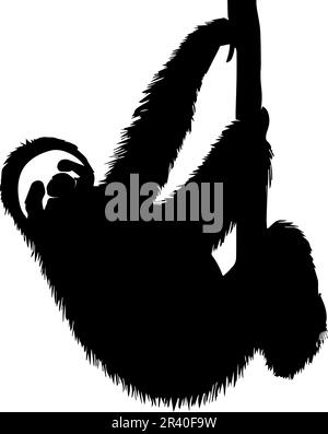 Sloth on the branch silhouette isolated on white background. Vector illustration Stock Vector