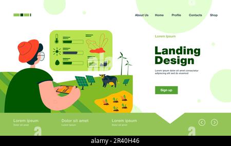 Farmer analyzing data on eco farming Stock Vector
