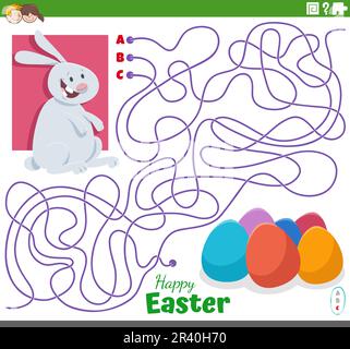 Maze with cartoon Easter Bunny character and eggs Stock Photo