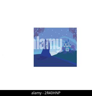 Magic castle and princess with prince Stock Vector