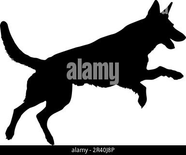 Jumping German shepherd dog silhouette isolated on a white background. Vector illustration Stock Vector