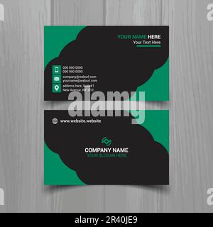 Horizontal Green and deep grey color business card vector template, simple clean layout design template Stock Vector