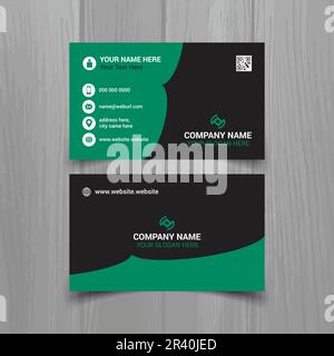 Horizontal Green and deep grey color business card vector template, simple clean layout design template Stock Vector