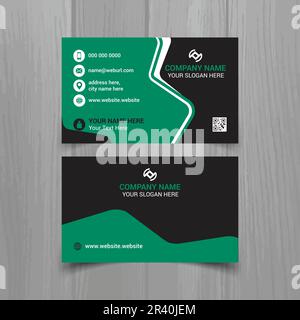 Horizontal Green and deep grey color business card vector template, simple clean layout design template Stock Vector