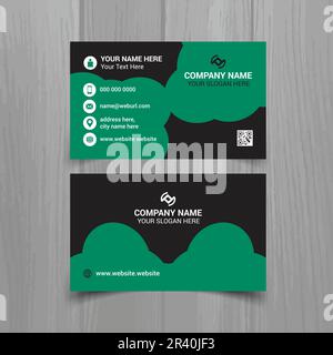 Horizontal Green and deep grey color business card vector template, simple clean layout design template Stock Vector