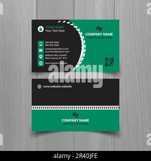 Horizontal Green and deep grey color business card vector template, simple clean layout design template Stock Vector