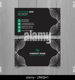 Horizontal Green and deep grey color business card vector template, simple clean layout design template Stock Vector