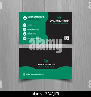 Horizontal Green and deep grey color business card vector template, simple clean layout design template Stock Vector