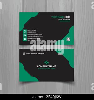 Horizontal Green and deep grey color business card vector template, simple clean layout design template Stock Vector