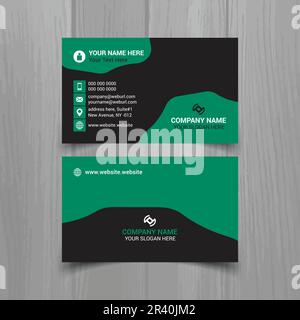 Horizontal Green and deep grey color business card vector template, simple clean layout design template Stock Vector