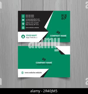 Horizontal Green and deep grey color business card vector template, simple clean layout design template Stock Vector